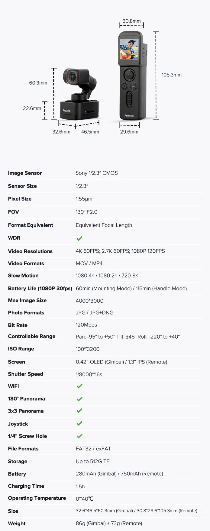 Caméscope d'action de poche 4K 1080P